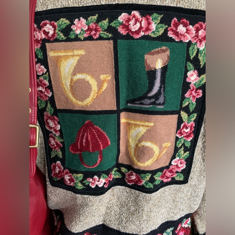 E Main Line by Eagle’s Eye vintage equestrian and floral design cardigan size L - Picture 3 of 6